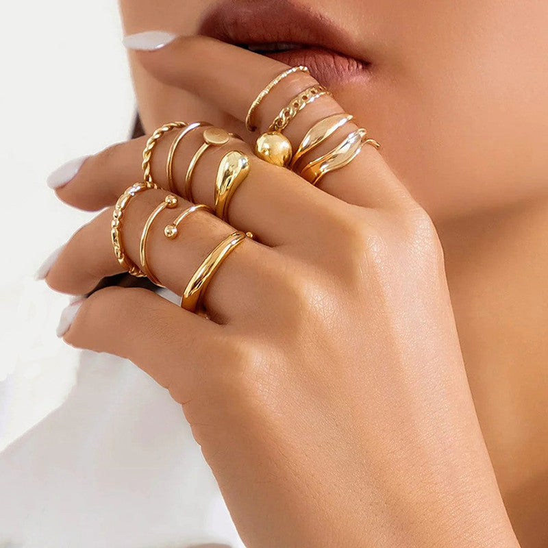 Trending Gold Plated Set of 10 Stackable Finger Rings - MySmartBazaar