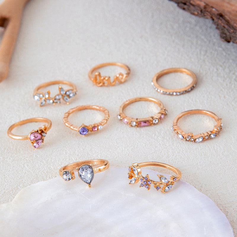 Trending Gold Plated Love inspired Set of 9 Stackable Finger Rings - MySmartBazaar