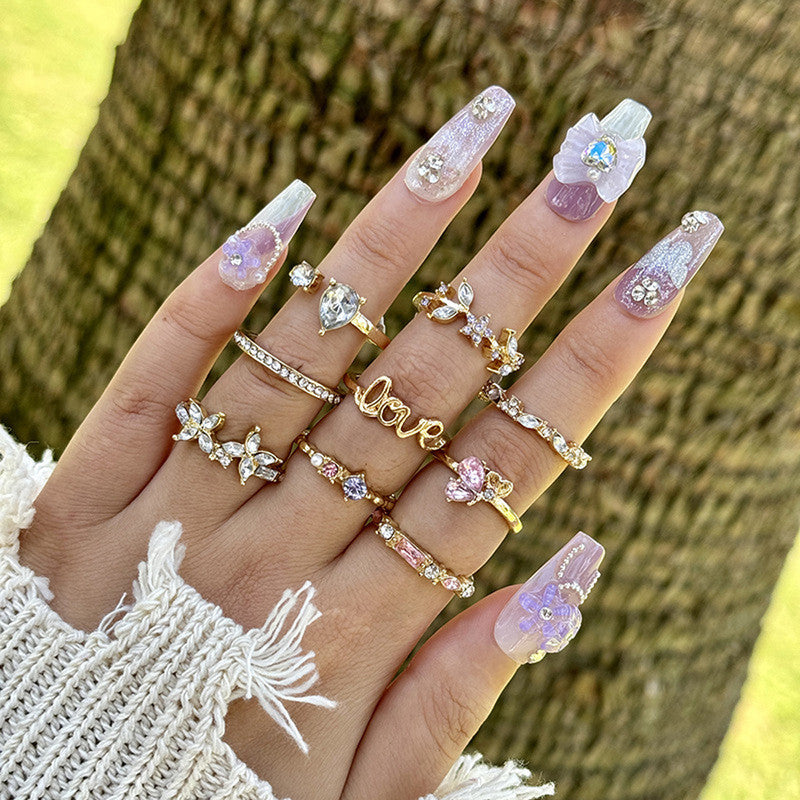 Trending Gold Plated Love inspired Set of 9 Stackable Finger Rings - MySmartBazaar