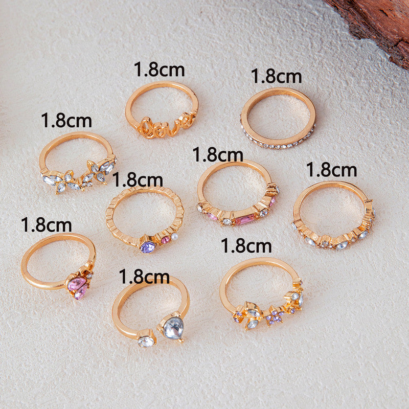 Trending Gold Plated Love inspired Set of 9 Stackable Finger Rings - MySmartBazaar