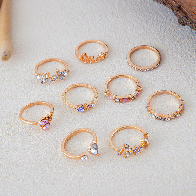 Trending Gold Plated Love inspired Set of 9 Stackable Finger Rings - MySmartBazaar