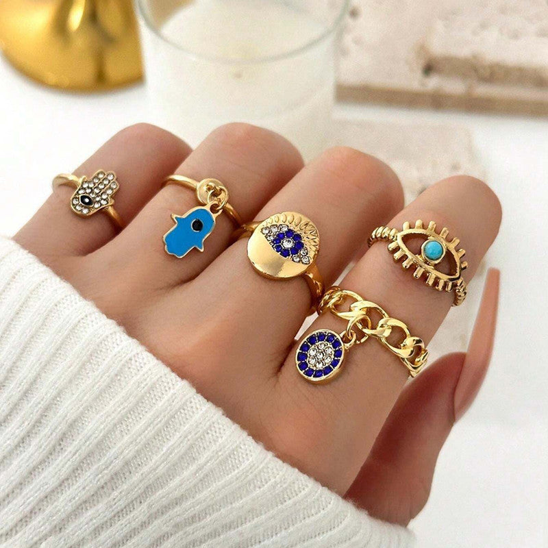 Evil Eye Gold Plated Stackable Rings Set of 5 - MySmartBazaar