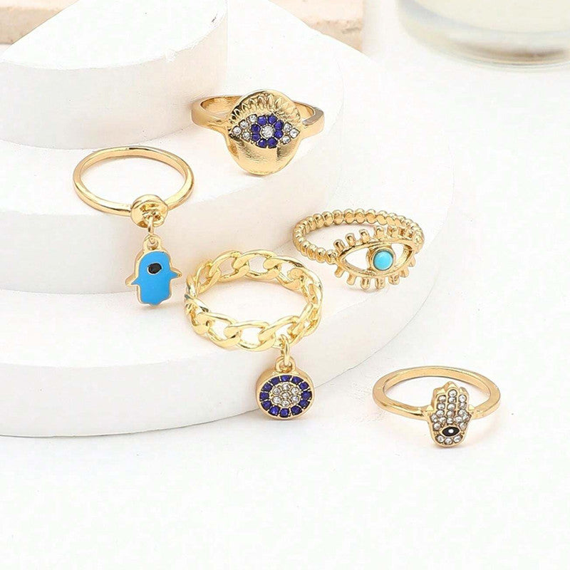 Evil Eye Gold Plated Stackable Rings Set of 5 - MySmartBazaar