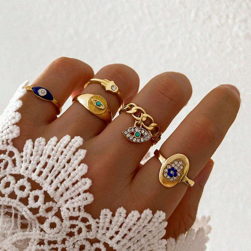 Evil Eye Gold Plated Stackable Rings Set of 5 - MySmartBazaar
