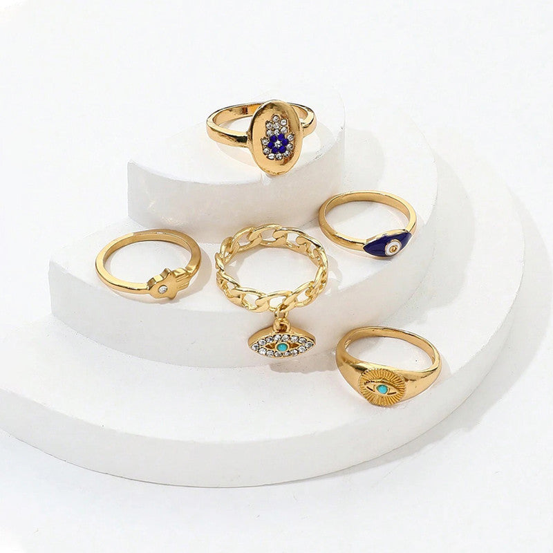 Evil Eye Gold Plated Stackable Rings Set of 5 - MySmartBazaar