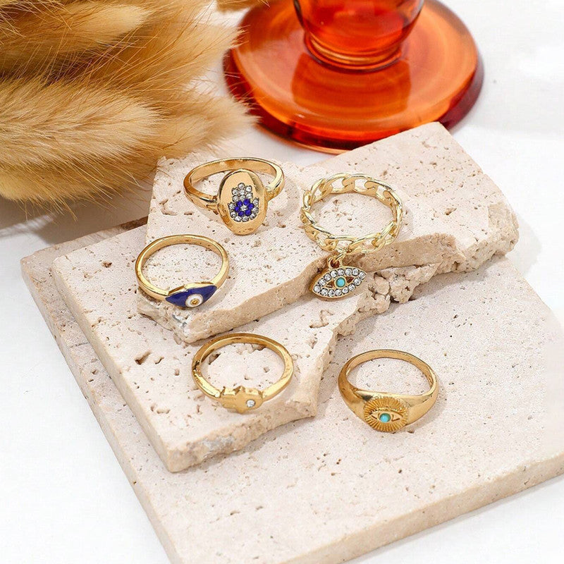 Evil Eye Gold Plated Stackable Rings Set of 5 - MySmartBazaar