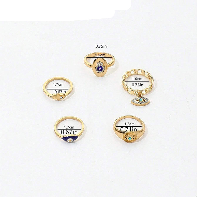 Evil Eye Gold Plated Stackable Rings Set of 5 - MySmartBazaar