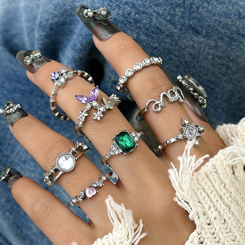 Trending Silver Plated Love inspired Set of 9 Stackable Finger Rings - MySmartBazaar