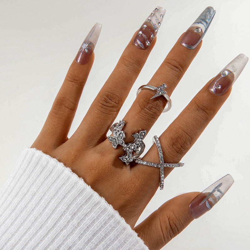 Trending Silver Plated Butterfly inspired Set of 3 Stackable Finger Rings - MySmartBazaar