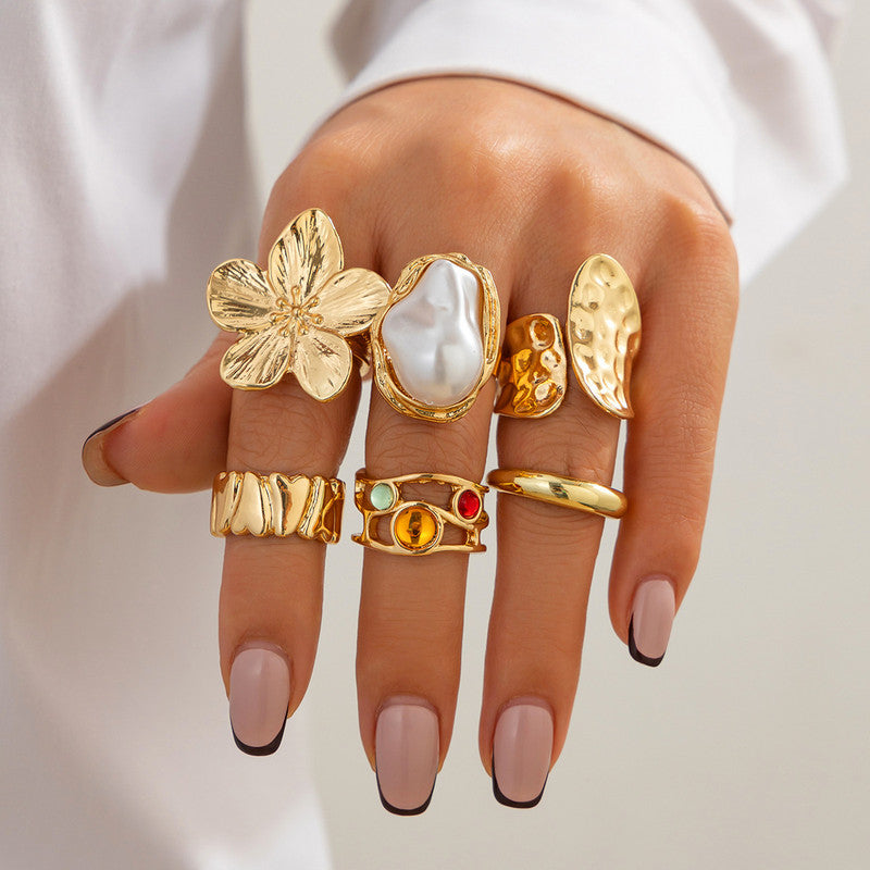 Gold Plated Stackable Rings Pack of 6 For Women