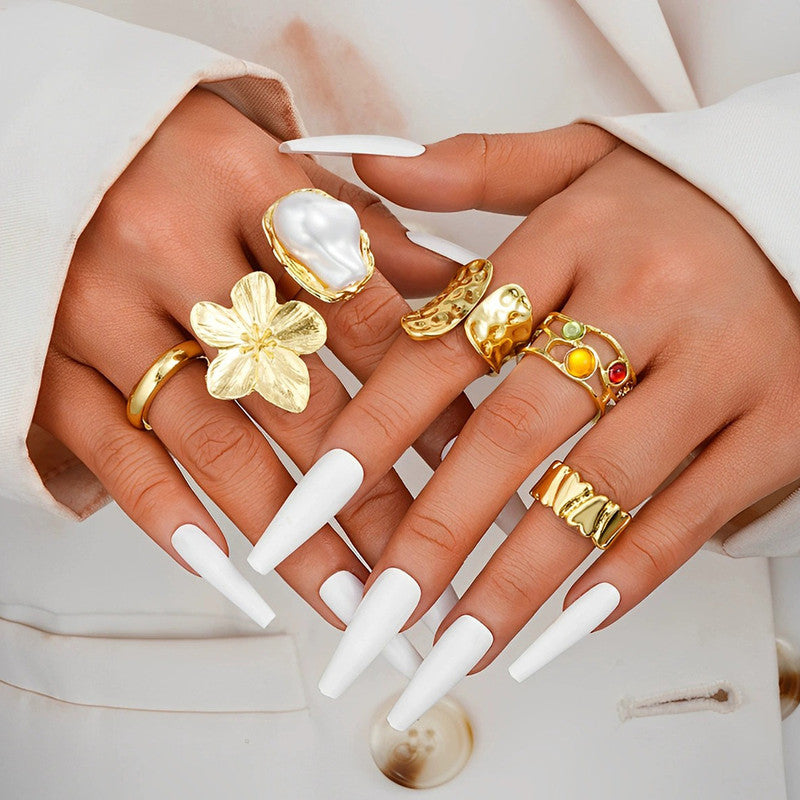Gold Plated Stackable Rings Pack of 6 For Women