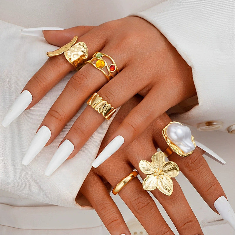 Gold Plated Stackable Rings Pack of 6 For Women