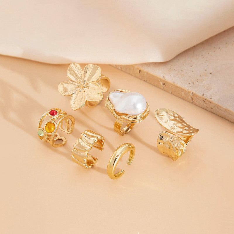 Gold Plated Stackable Rings Pack of 6 For Women