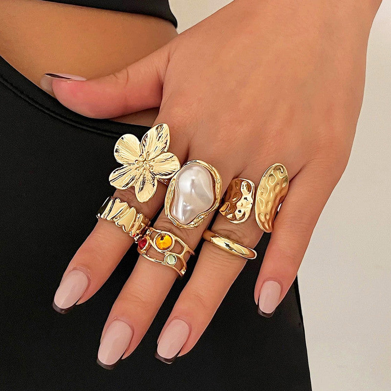 Gold Plated Stackable Rings Pack of 6 For Women