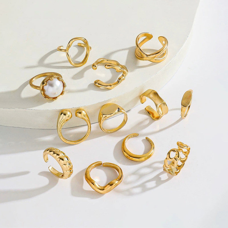 Gold Plated Stackable Rings Pack of 12 For Women