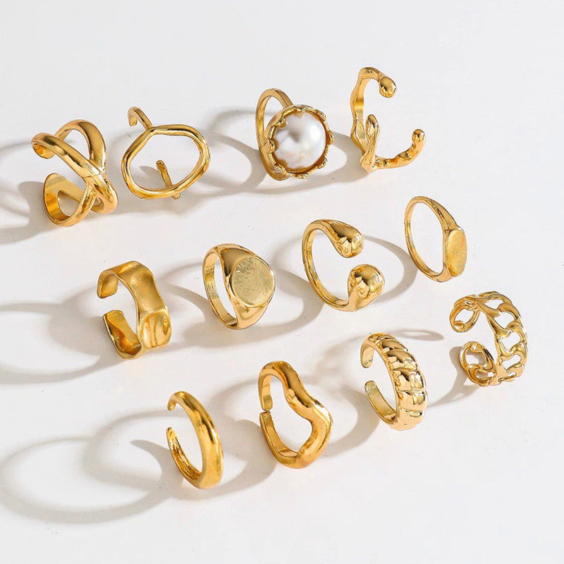 Gold Plated Stackable Rings Pack of 12 For Women