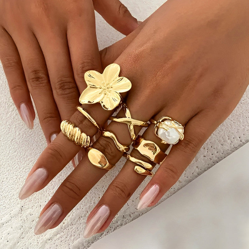 Gold Plated Stackable Rings Pack of 9 For Women