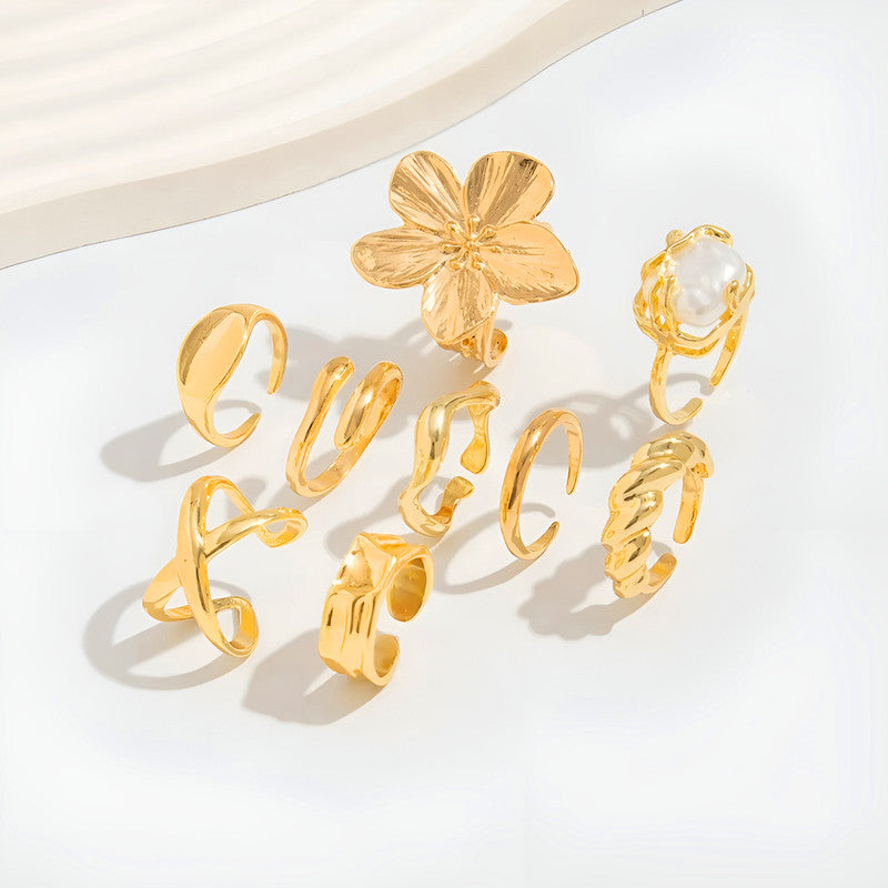 Gold Plated Stackable Rings Pack of 9 For Women