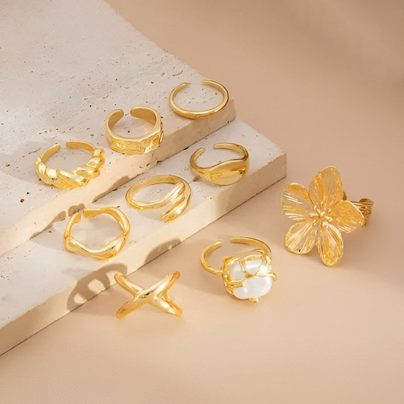 Gold Plated Stackable Rings Pack of 9 For Women