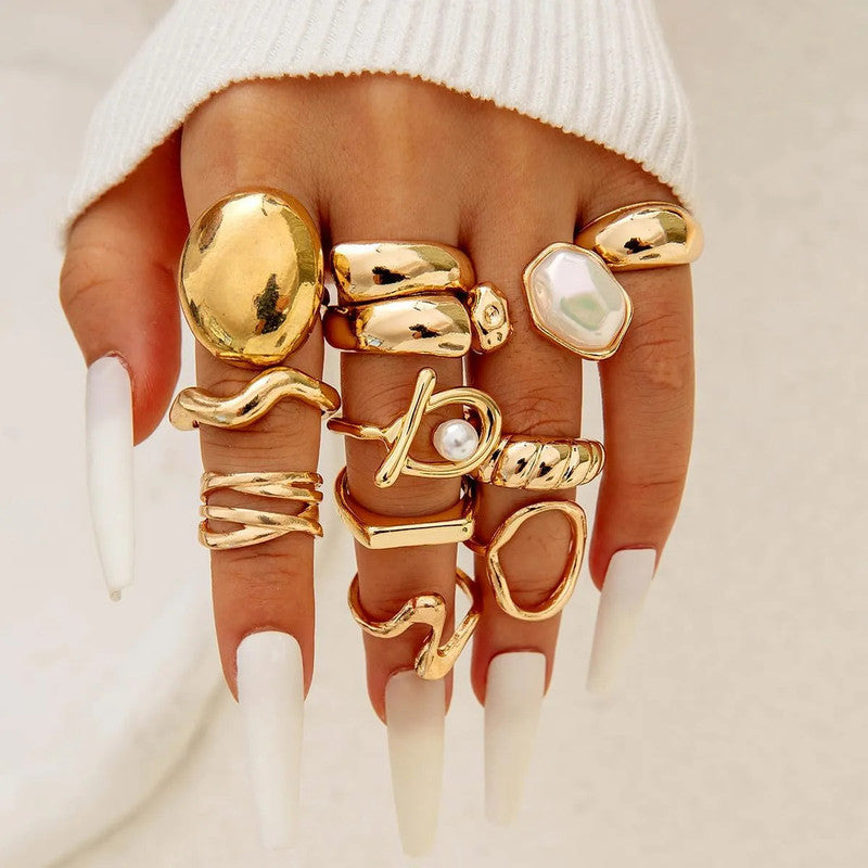Gold Plated Stackable Rings Pack of 10 For Women