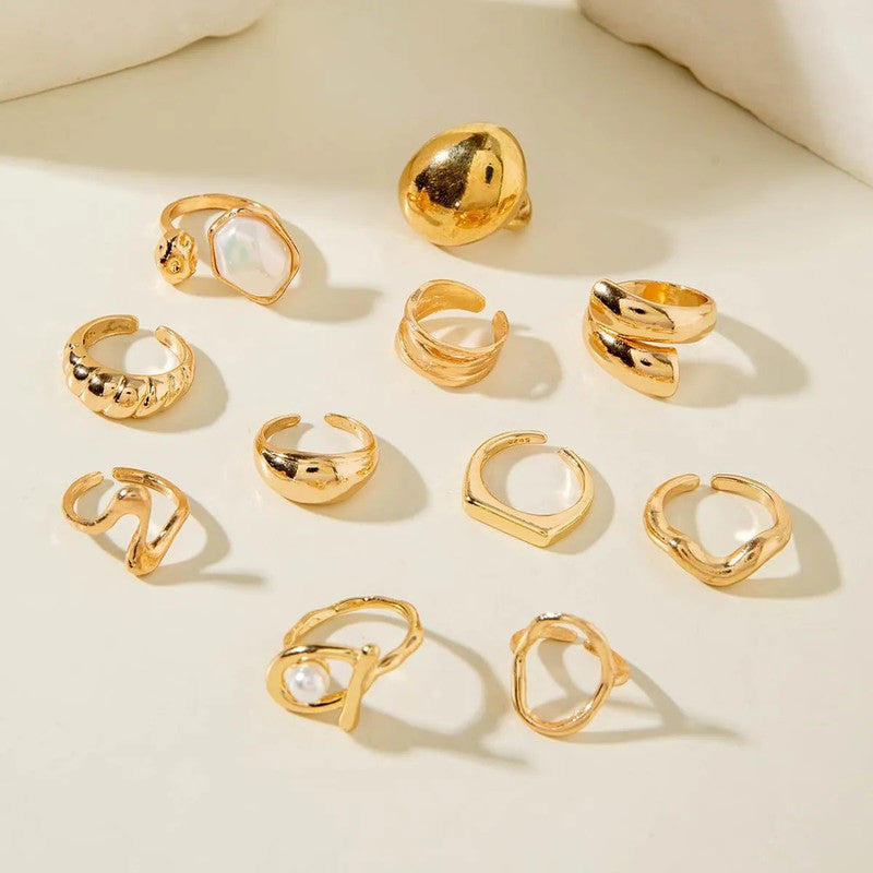 Gold Plated Stackable Rings Pack of 10 For Women