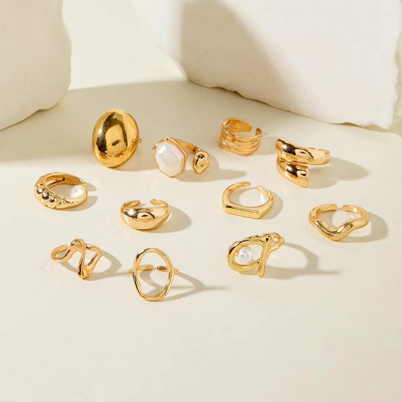 Gold Plated Stackable Rings Pack of 10 For Women