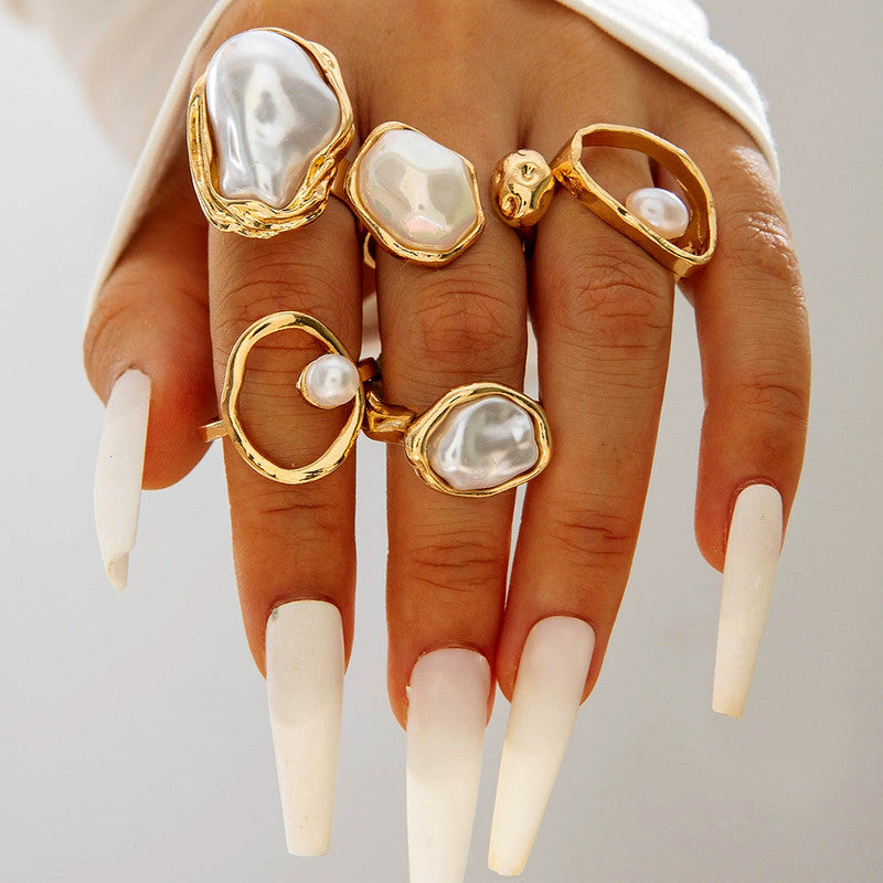 Gold Plated Stackable Rings Pack of 5 For Women