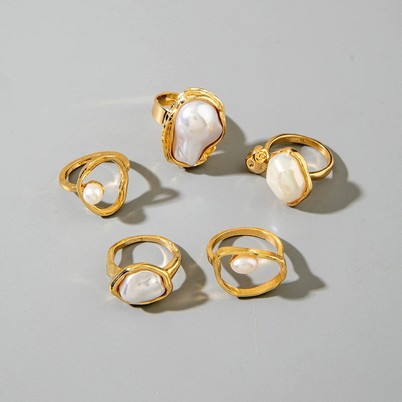 Gold Plated Stackable Rings Pack of 5 For Women