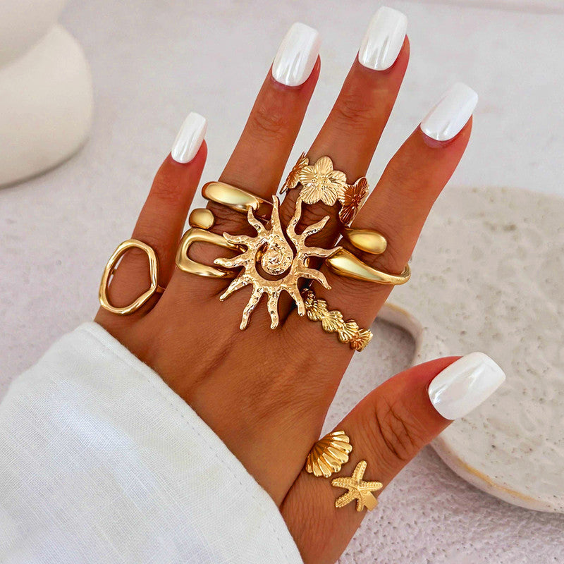 Gold Plated Stackable Rings Pack of 8 For Women