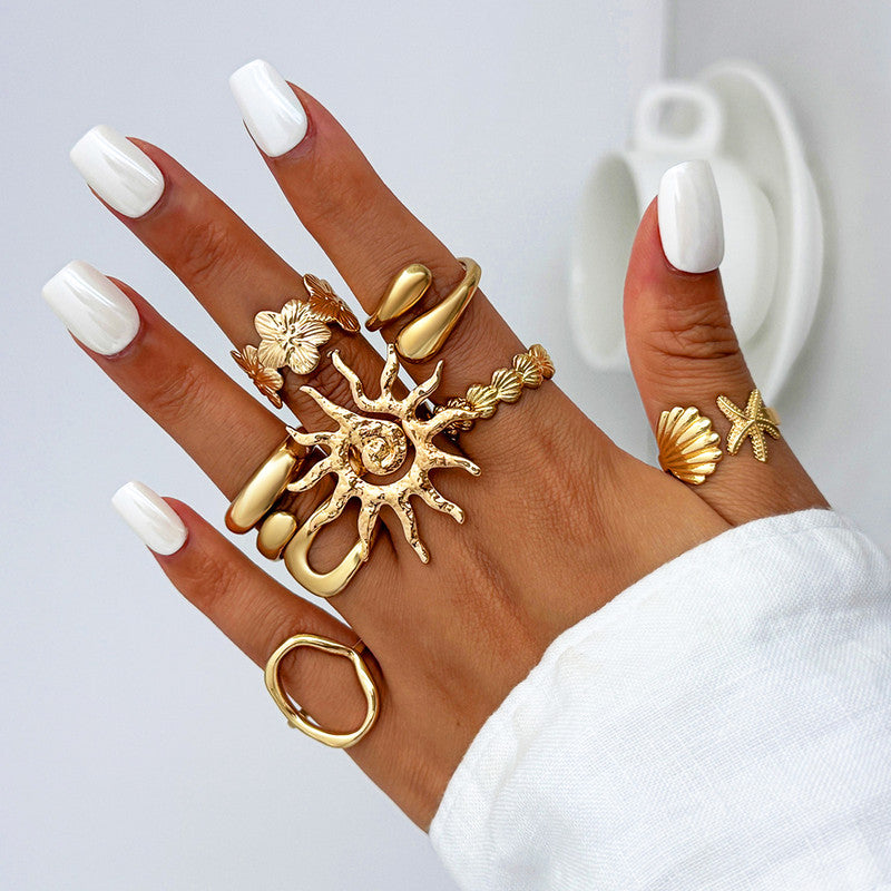 Gold Plated Stackable Rings Pack of 8 For Women