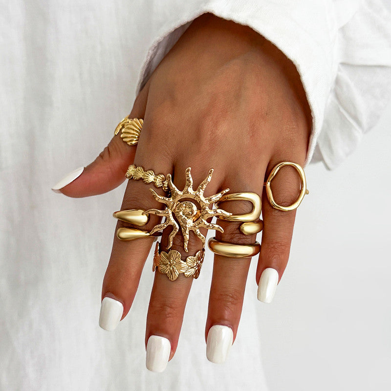 Gold Plated Stackable Rings Pack of 8 For Women