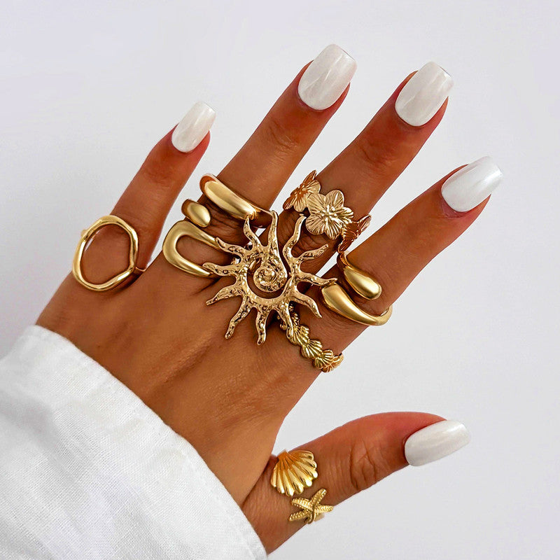 Gold Plated Stackable Rings Pack of 8 For Women
