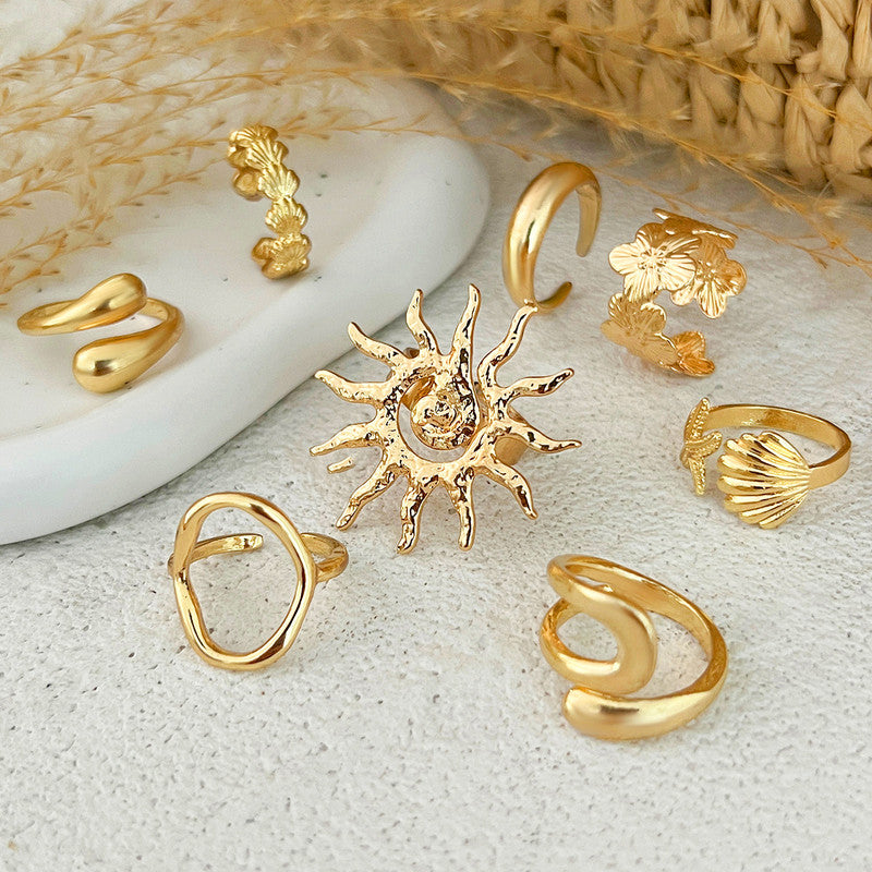 Gold Plated Stackable Rings Pack of 8 For Women