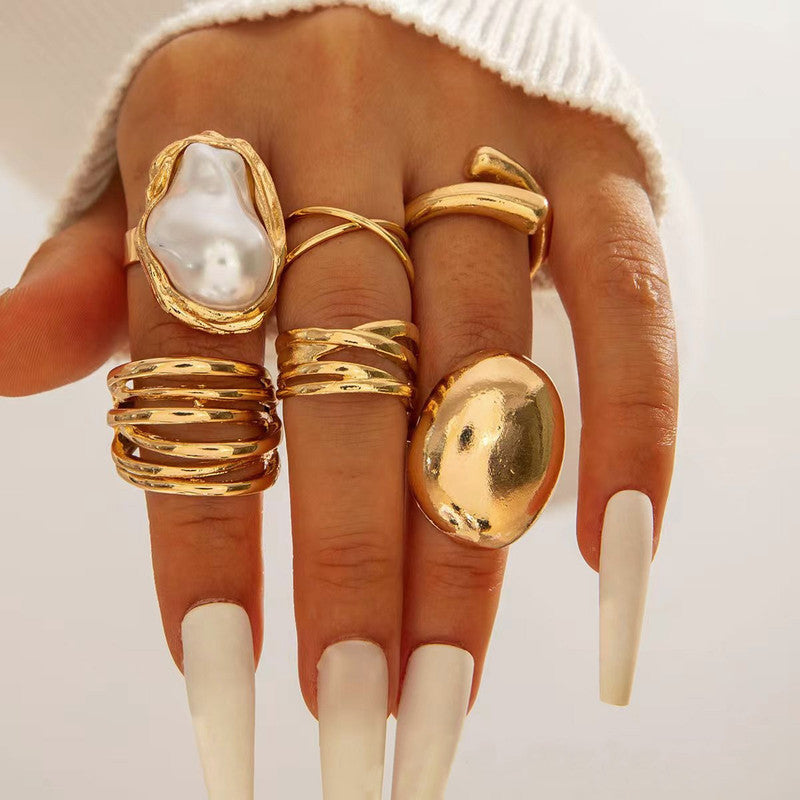 Gold Plated Stackable Rings Pack of 6 For Women