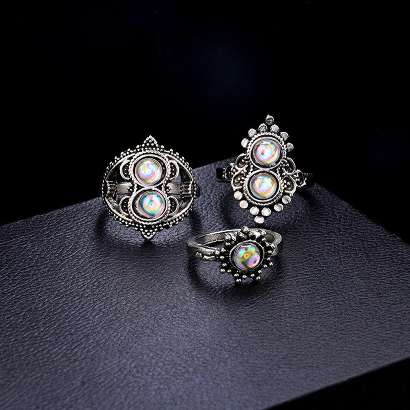Trendy Floral Crown Multi Designs Silver Rings Set of 15 Mixed Sizes For Women - MySmartBazaar
