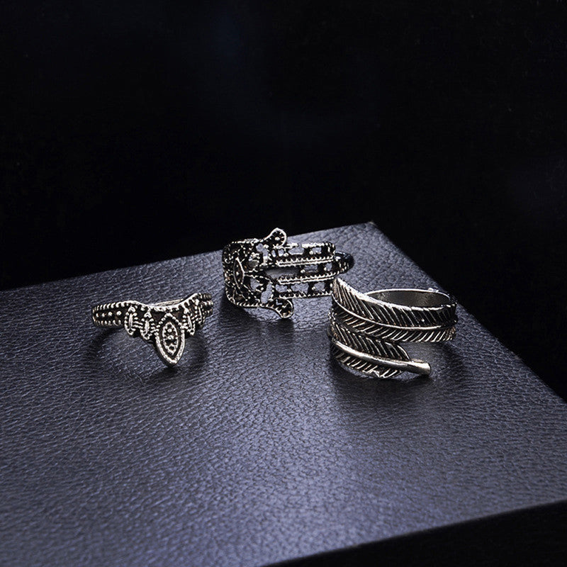 Trendy Floral Crown Multi Designs Silver Rings Set of 15 Mixed Sizes For Women - MySmartBazaar