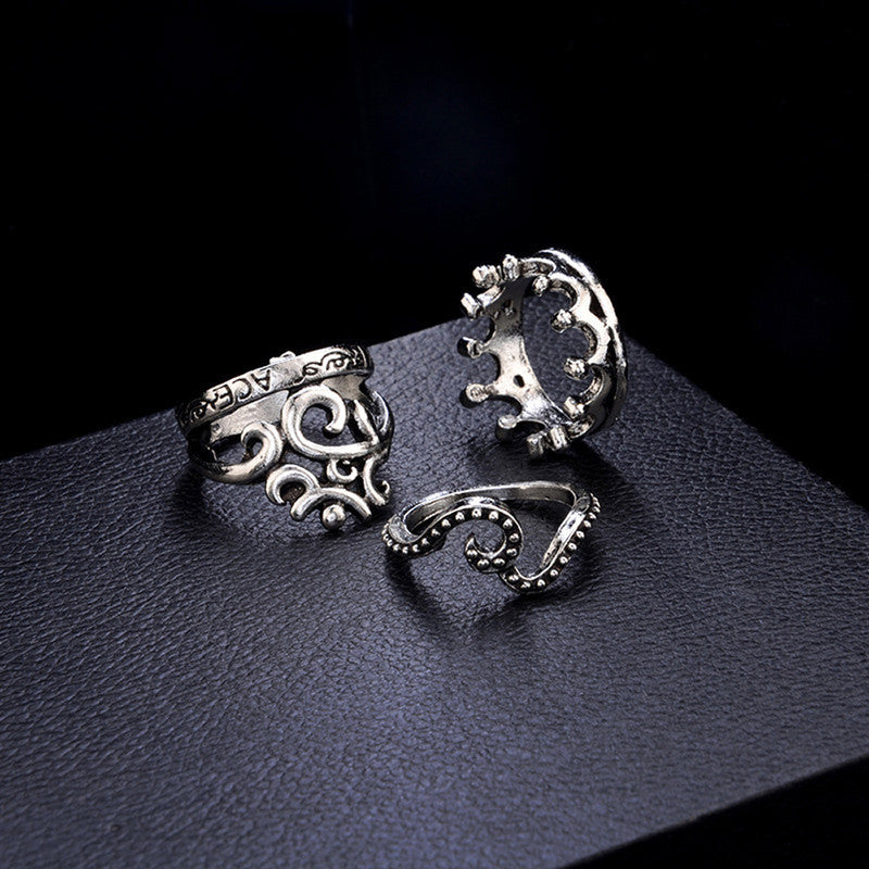 Trendy Floral Crown Multi Designs Silver Rings Set of 15 Mixed Sizes For Women - MySmartBazaar