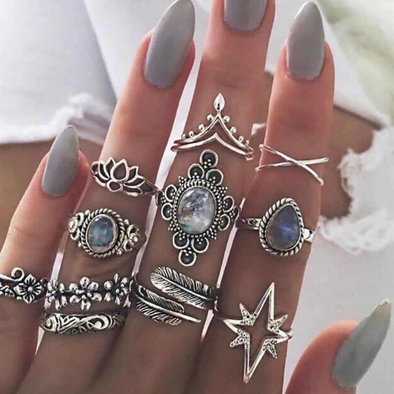 Stunning Star Floral Multi Designs Stylish Rings Set of 11 Mixed Sizes For Women - MySmartBazaar