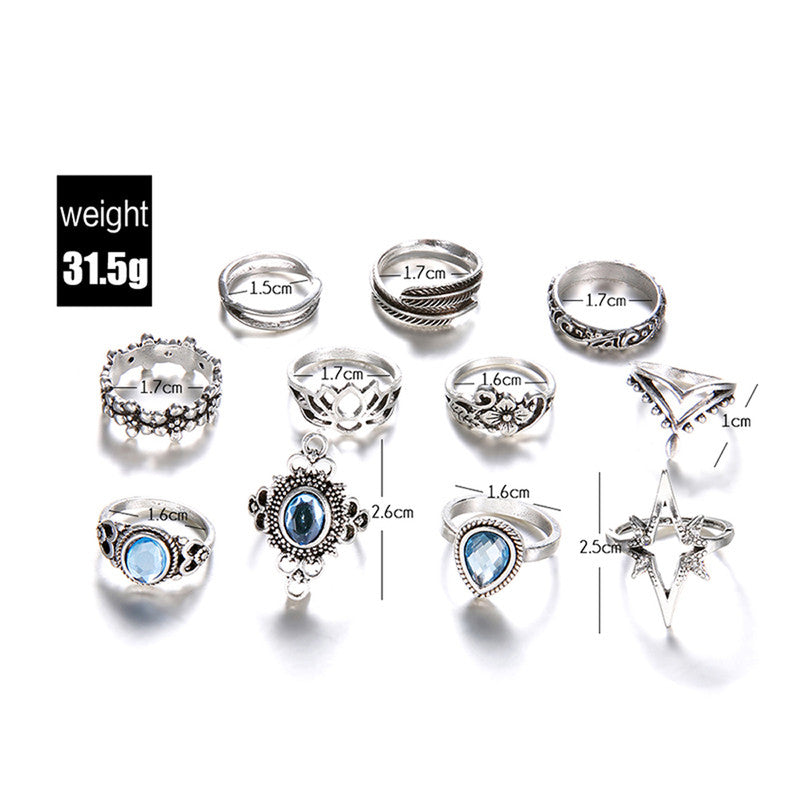 Stunning Star Floral Multi Designs Stylish Rings Set of 11 Mixed Sizes For Women - MySmartBazaar