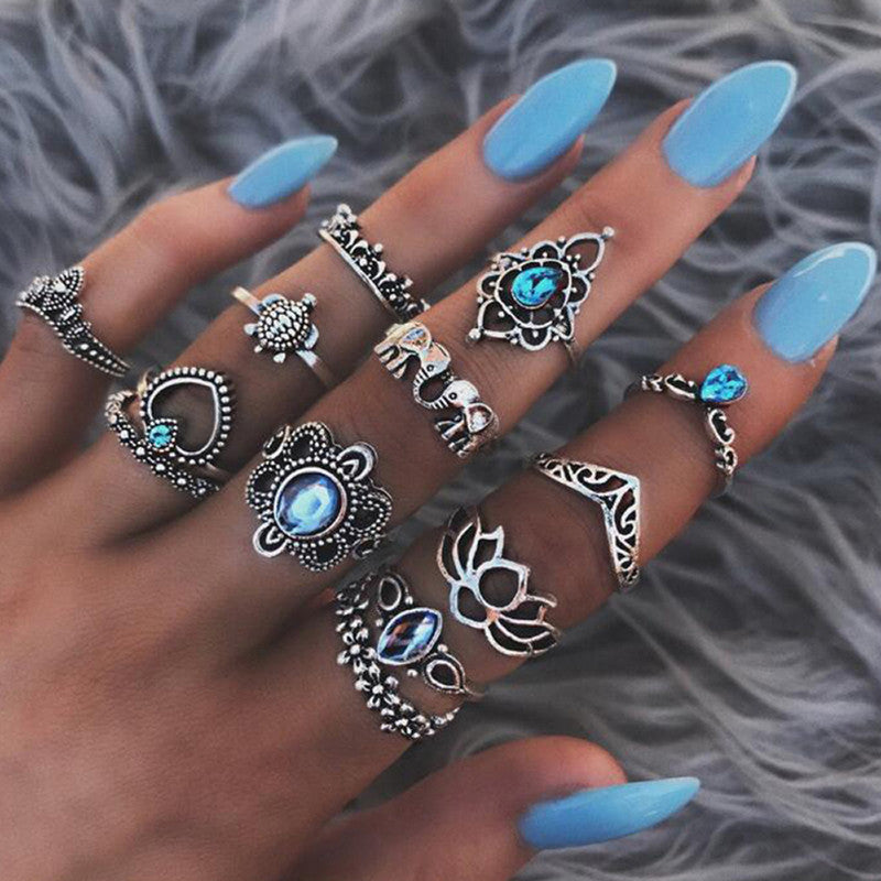 Fascinating Floral Designs Vintage Brilliant Rings Set of 13 Mixed Sizes For Women - MySmartBazaar