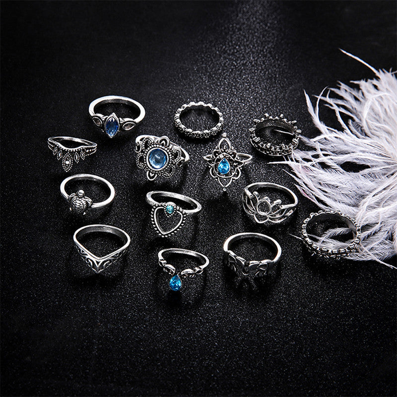 Fascinating Floral Designs Vintage Brilliant Rings Set of 13 Mixed Sizes For Women - MySmartBazaar