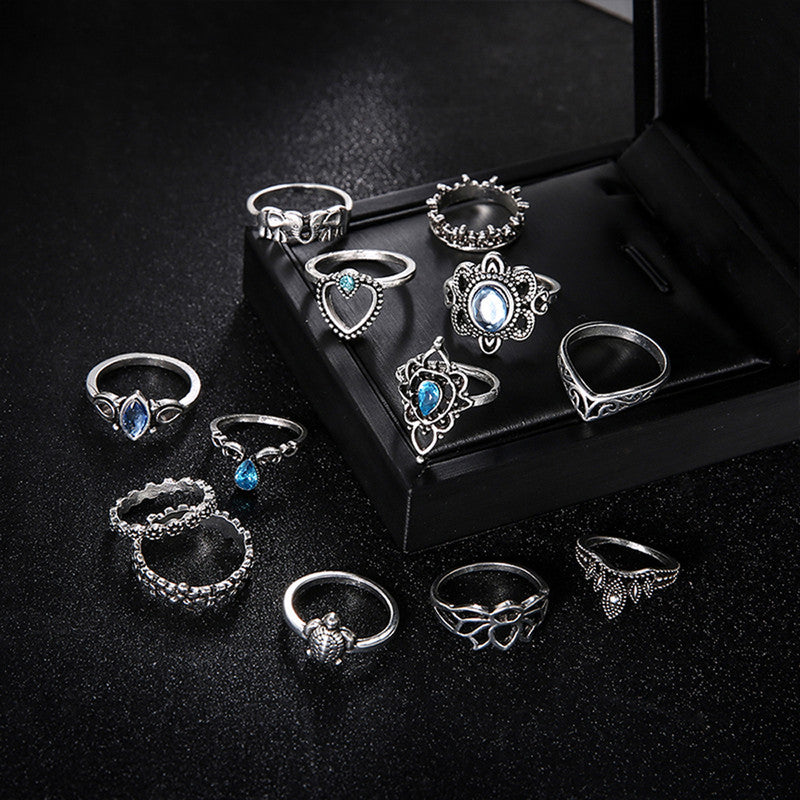 Fascinating Floral Designs Vintage Brilliant Rings Set of 13 Mixed Sizes For Women - MySmartBazaar