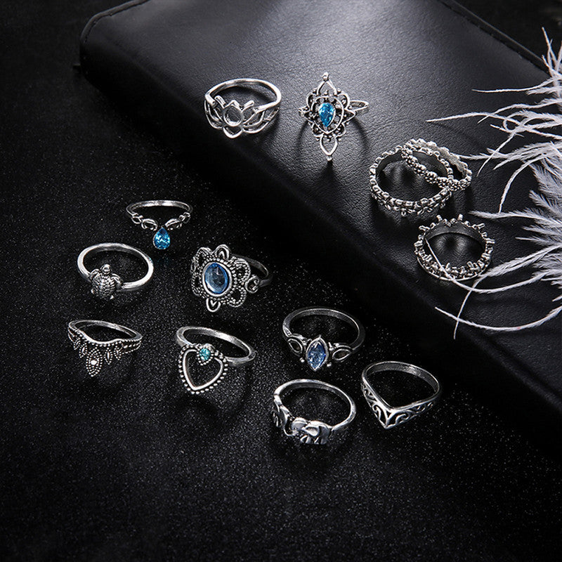 Fascinating Floral Designs Vintage Brilliant Rings Set of 13 Mixed Sizes For Women - MySmartBazaar