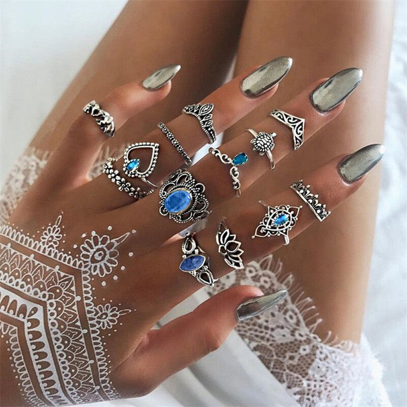 Fascinating Floral Designs Vintage Brilliant Rings Set of 13 Mixed Sizes For Women - MySmartBazaar