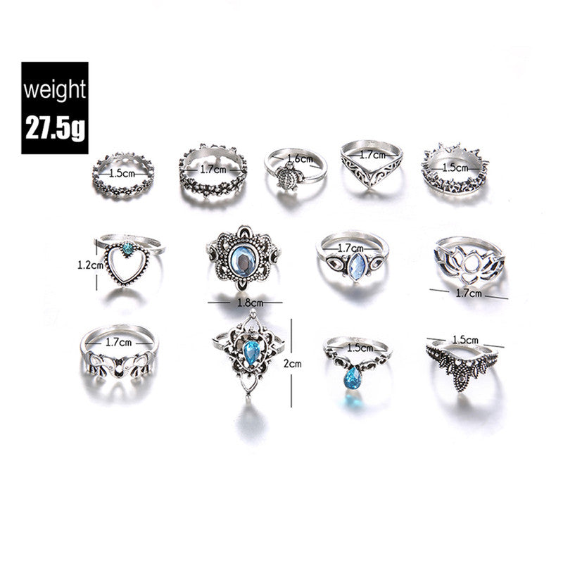 Fascinating Floral Designs Vintage Brilliant Rings Set of 13 Mixed Sizes For Women - MySmartBazaar