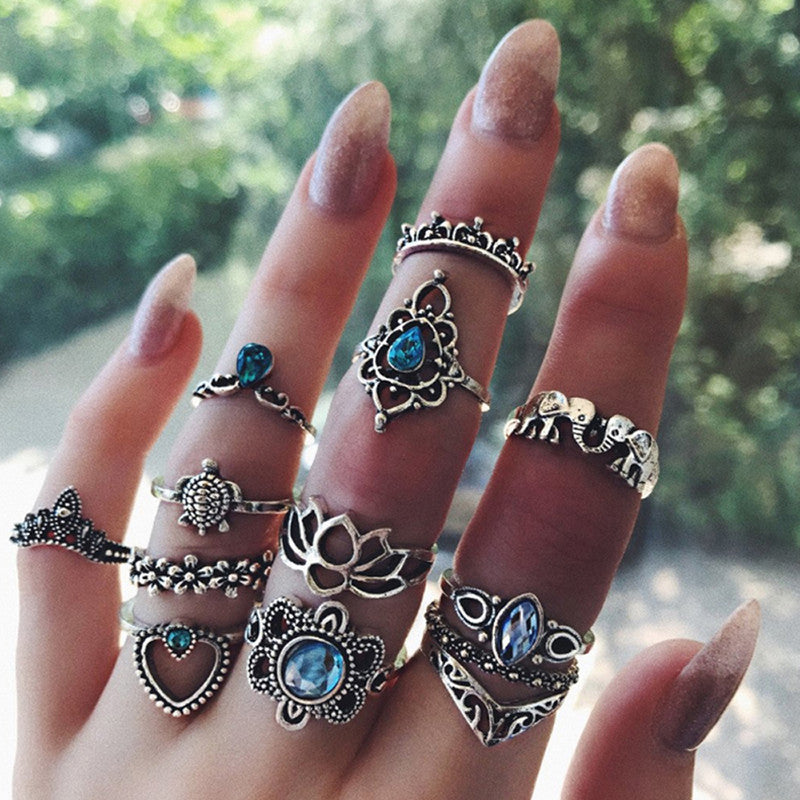 Fascinating Floral Designs Vintage Brilliant Rings Set of 13 Mixed Sizes For Women - MySmartBazaar