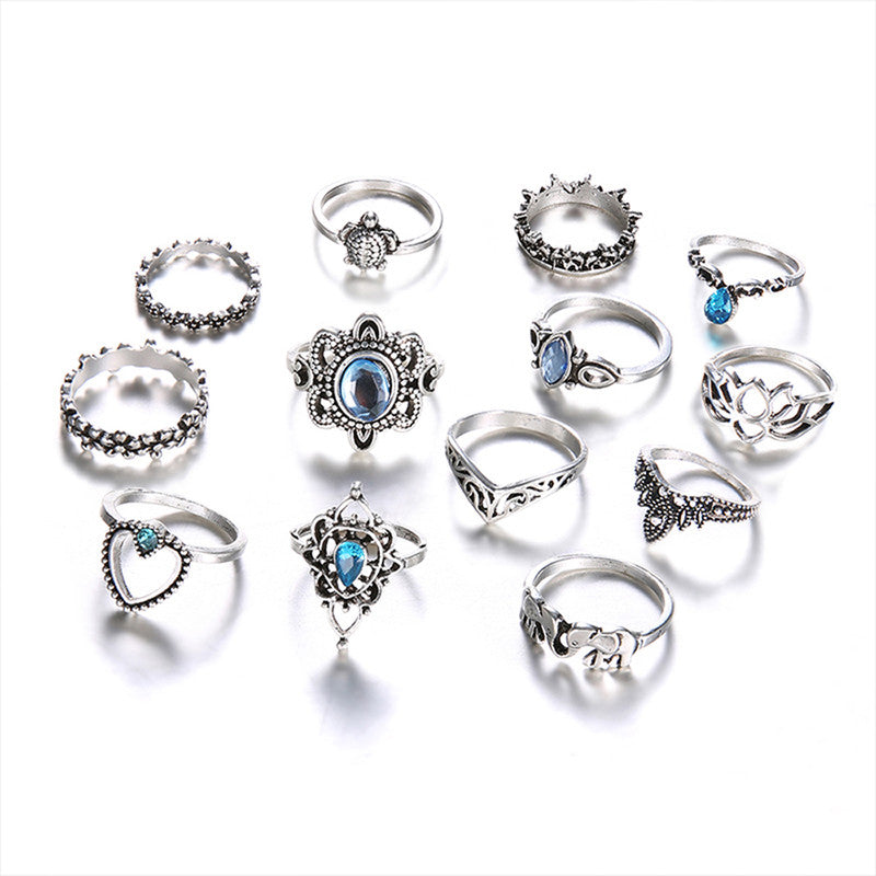 Fascinating Floral Designs Vintage Brilliant Rings Set of 13 Mixed Sizes For Women - MySmartBazaar
