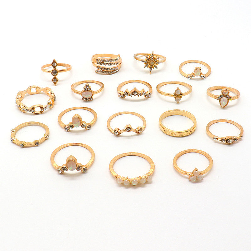 Exclusive Ad Studded Floral Gold Plated Plushy Rings Set of 17 Mixed Sizes For Women - MySmartBazaar