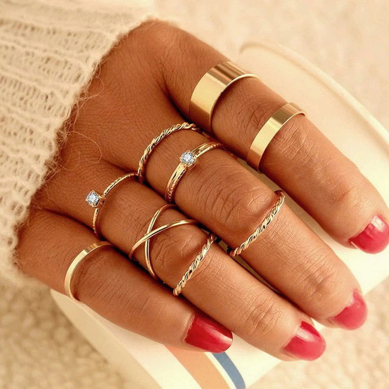 Exclusive Limited Edition Ad Gold Plated Elegant Rings Set of 9 Mixed Sizes For Women - MySmartBazaar