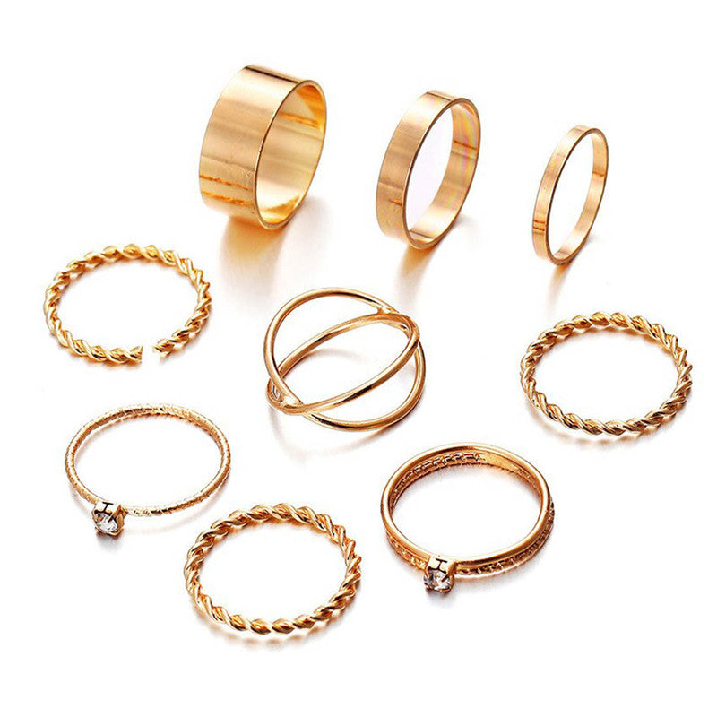 Exclusive Limited Edition Ad Gold Plated Elegant Rings Set of 9 Mixed Sizes For Women - MySmartBazaar